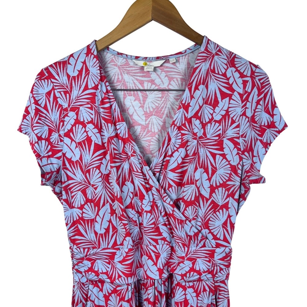 Boden Wrap Maxi Dress Tropical Red Blue Leaf Print Size 8R (L513) - Picture 3 of 7